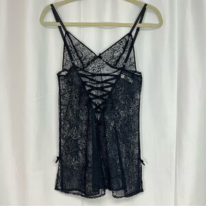 Victoria's Secret Lace Slip Dress Chemise Babydoll Sheer Ribbon Lace Up Bows